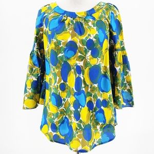 Rebecca Taylor Silk Geometric Top Green Yellow Blue Size 2